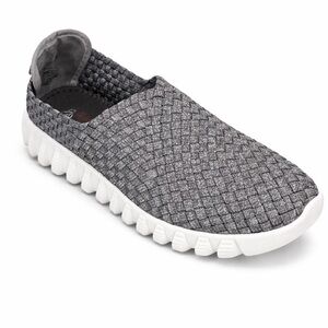 Bernie Mev Zip Fly Slip On Sneakers Gray Woven Elastic Comfort Shoes Women NIB
